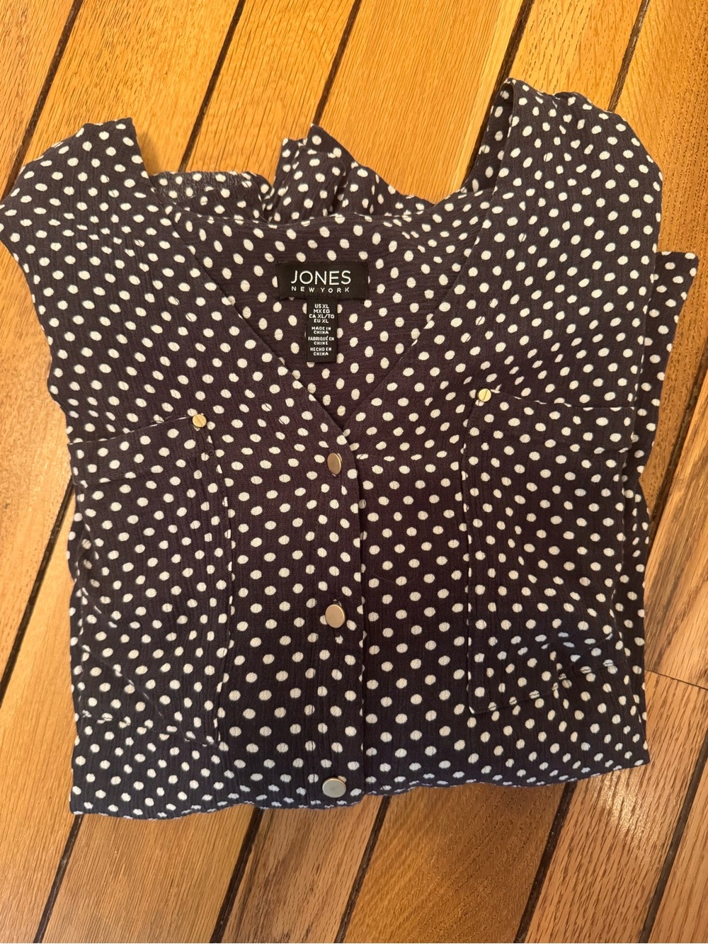 Jones New York Black Blouse with White Polka Dots - Picture 5 of 6